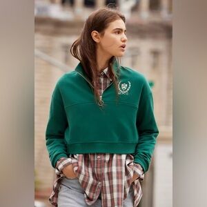 BDG Angie Cropped Quarter-Zip Sweatshirt
